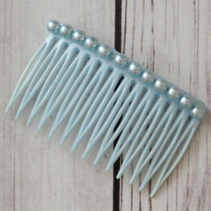 vintage pastel blue baby faux pearl hair comb clip barrette accessory